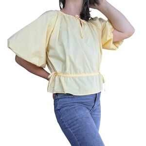 Vintage Peasant Blouse – Buttercream Yellow Puff Sleeve Boho Prairie Top